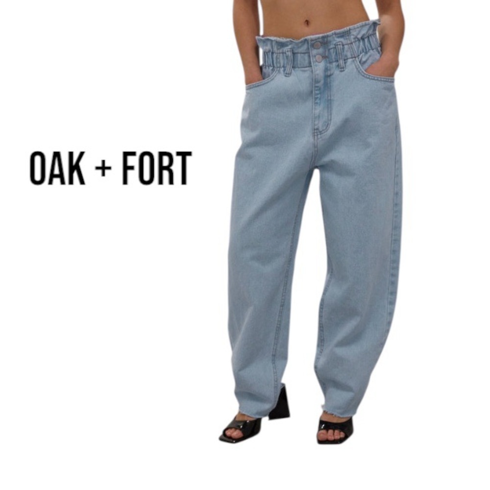OAK + FORT Light Wash Paperbag Waist Wide-Leg Jeans